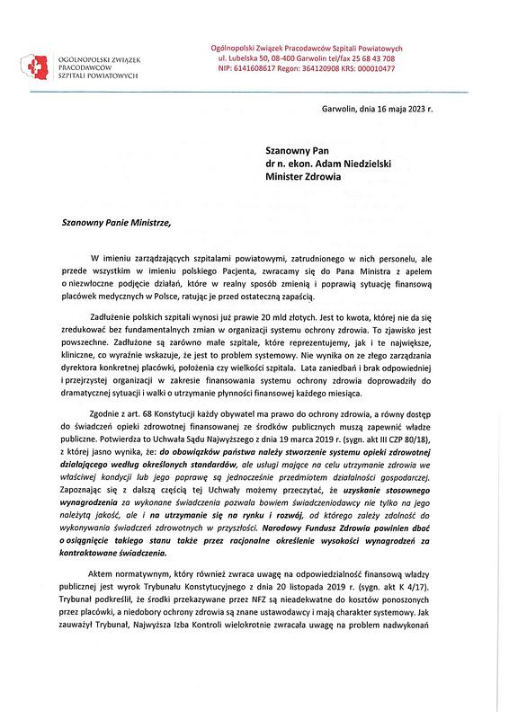 Pierwsza część listu otwartego kierowanego do Ministra Zdrowia.