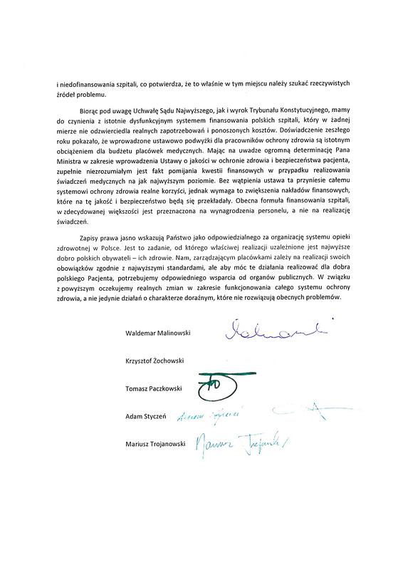 Druga część listu otwartego kierowanego do Ministra Zdrowia.